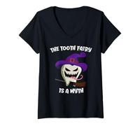 Mujer El Hada de los Dientes es un Mito Dentista Monstruo Diente Halloween Camiseta Cuello V