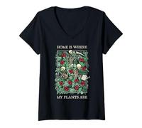 Mujer El hogar es Donde están mis Plantas Jardinero Esqueleto Flor cráneo Camiseta Cuello V