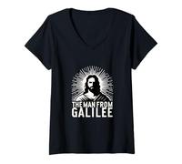Mujer El Hombre de Galilea icónico diseño Espiritual de fe Cristiana Camiseta Cuello V
