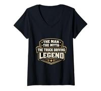 Mujer El Hombre, el Mito, la Leyenda de la conducción de Camiones, Trucker Driver Fun Camiseta Cuello V
