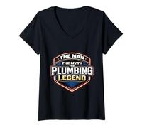 Mujer El Hombre, el Mito, la Leyenda de la fontanería, Divertido Maestro Fontanero Camiseta Cuello V