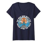 Mujer El hombre sabio construyó su casa sobre la roca, iglesia Camiseta Cuello V