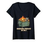 Mujer El Humor de Mapache en el contenedor de Fuego sobrevive a Tiempos difíciles Camiseta Cuello V