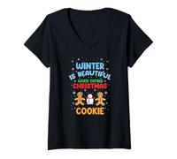 Mujer El Invierno Es Hermoso Al Comer Galletas De Navidad Camiseta Cuello V