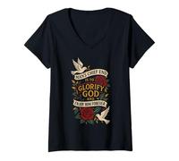 Mujer EL Jefe del Hombre ES GLORIFICAR A Dios Y Disfrutar DE ÉL para Siempre Camiseta Cuello V