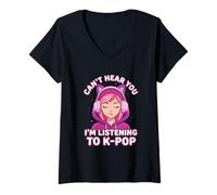 Mujer El K-Pop no te escucho, Estoy Escuchando KPOP Kawaii Camiseta Cuello V