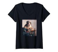 Mujer El Lacemaker de Johannes Vermeer (1669-1670) Camiseta Cuello V