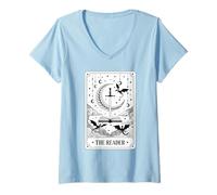 Mujer El lector Tarot Card Bookworm Libros Amante Dragón Bibliotecarios Camiseta Cuello V