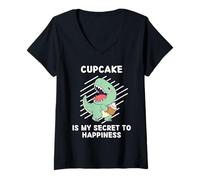 Mujer El Lindo Cupcake de Dinosaurio es mi Secreto para la Felicidad: Dinosaurios Camiseta Cuello V