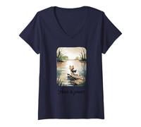 Mujer El Lindo Gato Peace Is Power de Calm Lake Art Camiseta Cuello V