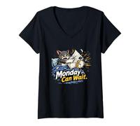 Mujer El Lunes Puede Esperar - Despertador de Gatos Camiseta Cuello V