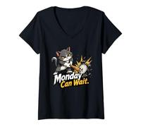 Mujer El Lunes Puede Esperar - Reloj Despertador Cat Smash Camiseta Cuello V
