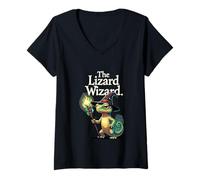 Mujer El Mago del Lagarto Fantasía Arte Criatura Mágica Camiseta Cuello V