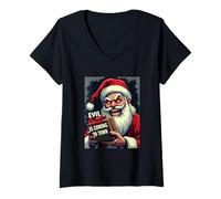Mujer El Mal Claus Viene a la Ciudad - Creepy Holiday Santa Camiseta Cuello V