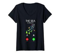 Mujer El mar está Llamando Divertido Buceo Pantalla teléfono Buceo Arte Camiseta Cuello V