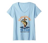Mujer Él me llamó a Pescar Mateo 4:19 Jesús Pescador de Pesca Camiseta Cuello V