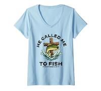 Mujer Él me llamó a Pescar Mateo 4:19 Jesús Pescador de Pesca Camiseta Cuello V