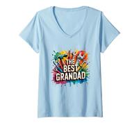 Mujer El Mejor Abuelo Handyman Tools Acuarela Splash Design Camiseta Cuello V
