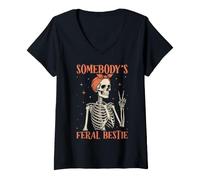 Mujer El Mejor Amigo Salvaje de Alguien. Esqueleto Divertido Camiseta Cuello V