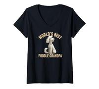 Mujer El Mejor caniche del Mundo Abuelo Lindo caniche Blanco Cachorro Abuelo Camiseta Cuello V