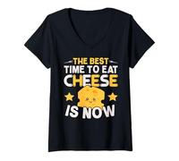Mujer El Mejor Momento para Comer Queso es Ahora Amante del Queso Foodie Camiseta Cuello V