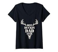 Mujer El Mejor Padre de Buckin Que ha cazado Cuernos de Ciervo Camiseta Cuello V