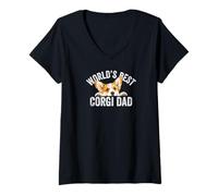 Mujer El Mejor papá Corgi del Mundo Funny Pembroke Welsh Corgi Dad Camiseta Cuello V