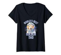 Mujer El Mejor papá Dorado del Mundo Funny Golden Retriever Daddy Camiseta Cuello V