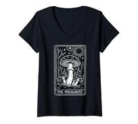 Mujer El micólogo, Carta del Tarot, recolector botánico de Hongos Camiseta Cuello V