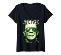 Mujer El Monstruo de Frankenstein Frankenstein Alive Pop Art Halloween Camiseta Cuello V