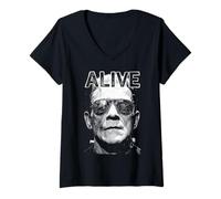Mujer El Monstruo de Frankenstein Frankenstein Alive Pop Art Halloween Camiseta Cuello V
