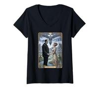 Mujer El Monstruo Frankenstein y la Novia Amantes de la Carta del Tarot Camiseta Cuello V