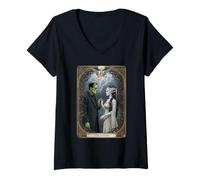 Mujer El Monstruo Frankenstein y la Novia Amantes de la Carta del Tarot Camiseta Cuello V