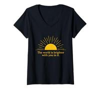 Mujer El Mundo es Mejor contigo Diseño Inspirador Camiseta Cuello V