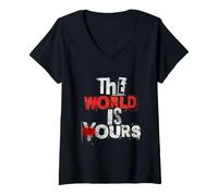 Mujer El Mundo es Nuestro Estilo Urbano Graffiti Urbano Arte Callejero Camiseta Cuello V