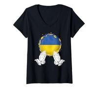 Mujer El mundo es Ucrania Bandera ucraniana Queremos la paz Camiseta Cuello V