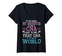 Mujer El mundo Mi hija es solo CNA para mí Que CNA es mi mundo Camiseta Cuello V