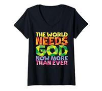 Mujer El Mundo Necesita a Dios Ahora más Que Nunca Arte religioso Camiseta Cuello V