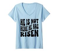 Mujer Él no está aquí ha resucitado Christian Happy Resurrection Camiseta Cuello V