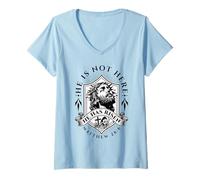 Mujer Él no está aquí Ha resucitado Jesucristo Dios Retro Christian Camiseta Cuello V