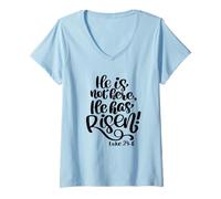 Mujer Él no está aquí, ha resucitado versículo de la Biblia Mujeres Lucas Escritura Camiseta Cuello V