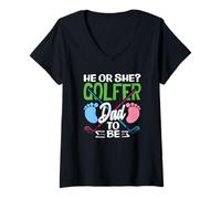 Mujer Él o Ella Golfer Dad To Be Gender Reveal Party Golf Club Camiseta Cuello V