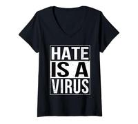 Mujer El odio es una declaración de igualdad racial virus Camiseta Cuello V