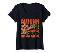 Mujer El otoño es el Camino de Dios mostrándonos lo Hermoso Que Puede ser el Cambio Camiseta Cuello V