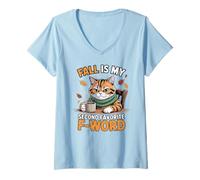 Mujer El otoño es mi Segundo Gato Divertido Favorito de F Word Camiseta Cuello V