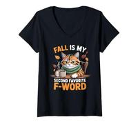Mujer El otoño es mi Segundo Gato Divertido Favorito de F Word Camiseta Cuello V