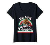 Mujer El Papa Más Chingón Funny Matching Family Couples Humor Camiseta Cuello V