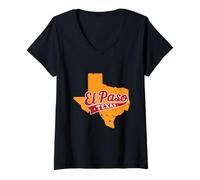 Mujer El Paso Texas Retro Tipografía Con Texas State Map Vintage Camiseta Cuello V