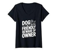 Mujer El Perro es amigable Cuidado con el dueño Camiseta Cuello V