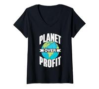 Mujer El Planeta por Encima del Beneficio Tierra Cambio Climático Camiseta Cuello V